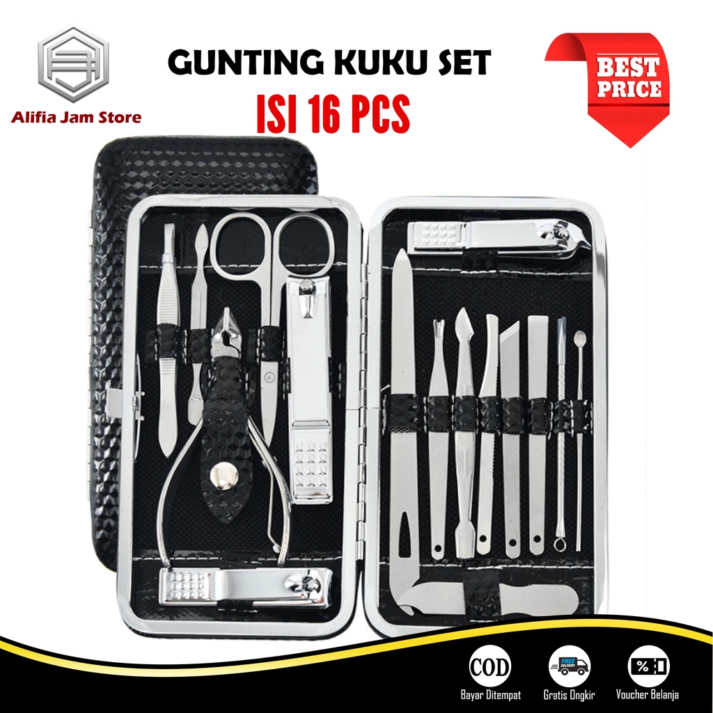 Gunting Kuku Set 16 Pcs Perawatan Kuku Nail Art Menicure Pedicure Stainless Steel