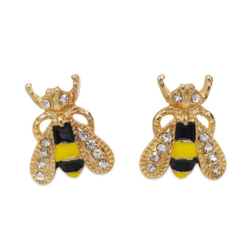 Korean version of ear jewelry fashion sweet temperament colorful glaze dripping oil diamond bee earrings rhinestone earrings