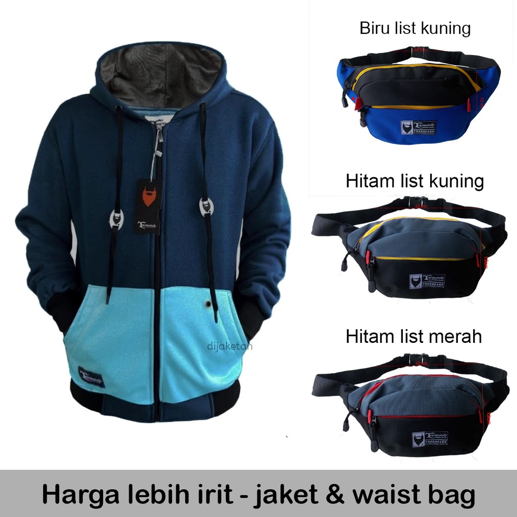 (Free Waistbag) Jaket Pria Hoodie Navy Saku Turkis Bahan Lembut Original Treebeard - Bisa COD