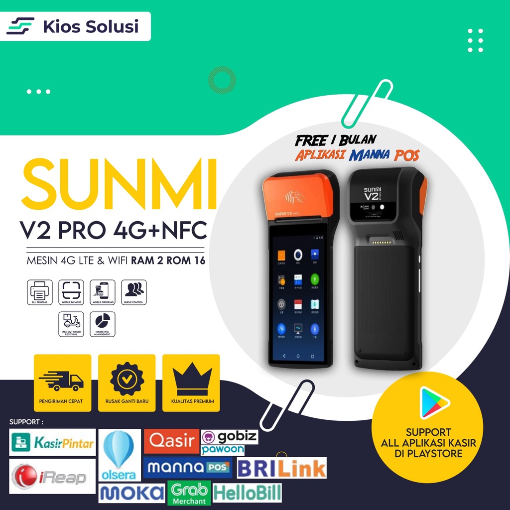 Mesin Kasir Sunmi V2 Pro 4G + NFC | Mesin Kasir Android | Printer Thermal | RAM 2 ROM 16 | Mesin Kasir Portable Handheld Android Pos System