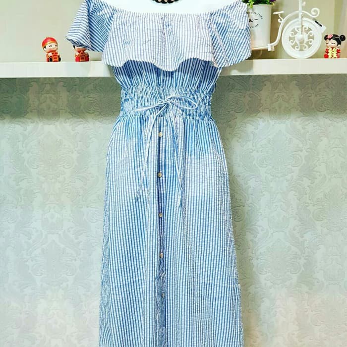 Baju Fashion wanita Longdress Striped Sabrina Import 2in1