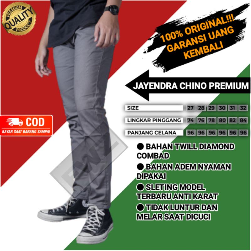 Celana Chino Panjang Pria Laki Laki Dewasa Casual Santai Kerja Harian Slimfit Chinos Cino Pants Abu 