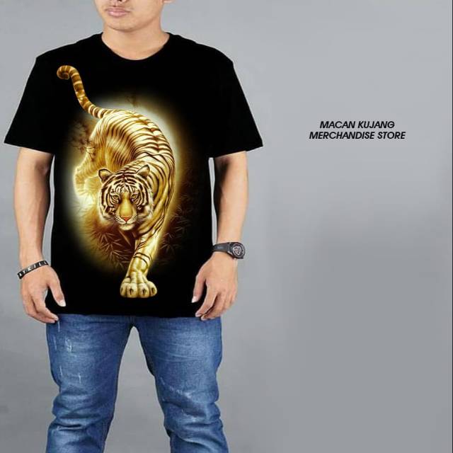 L1A Fashion pria T shirt motif sablon macan gold 15