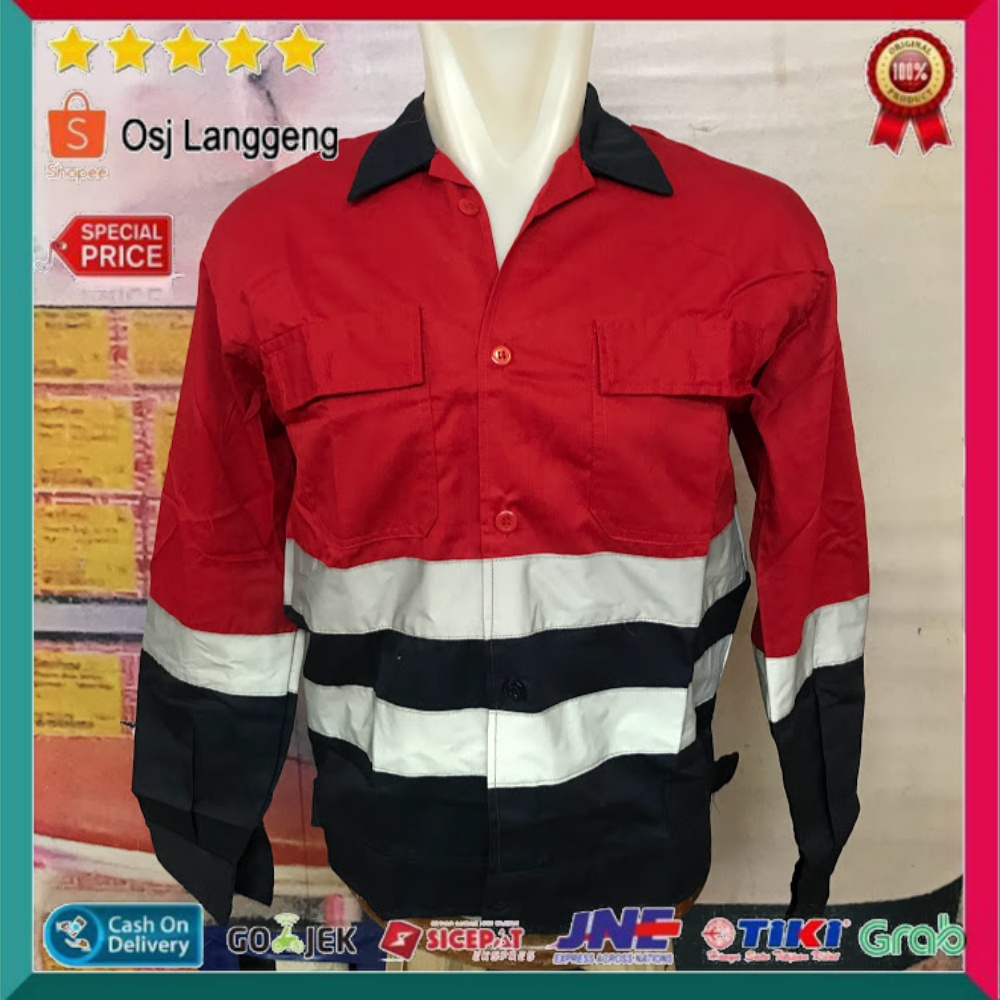 Baju Safety Atasan Kombinasi Merah Navy / Baju Safety Kombinasi Murah