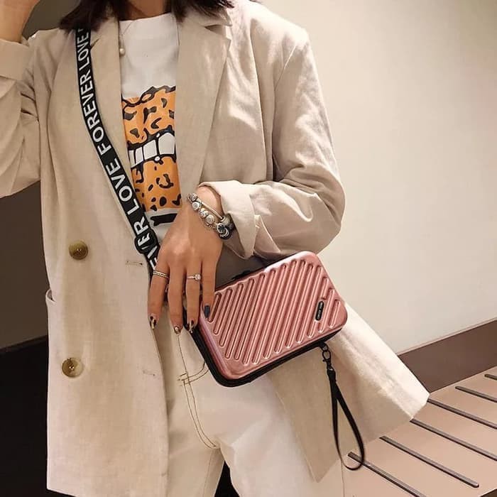 Tas Selempang Mini Koper Forever Love Miring - Hitam