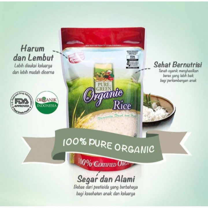 Pure Green Beras Organik 1kg - Pulen Wangi