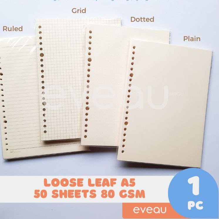 

Terkini Y809C Loose Leaf A5 50 lembar 80 gsm Kertas Isi Binder Warna Putih Gading | Motif Plain Grid