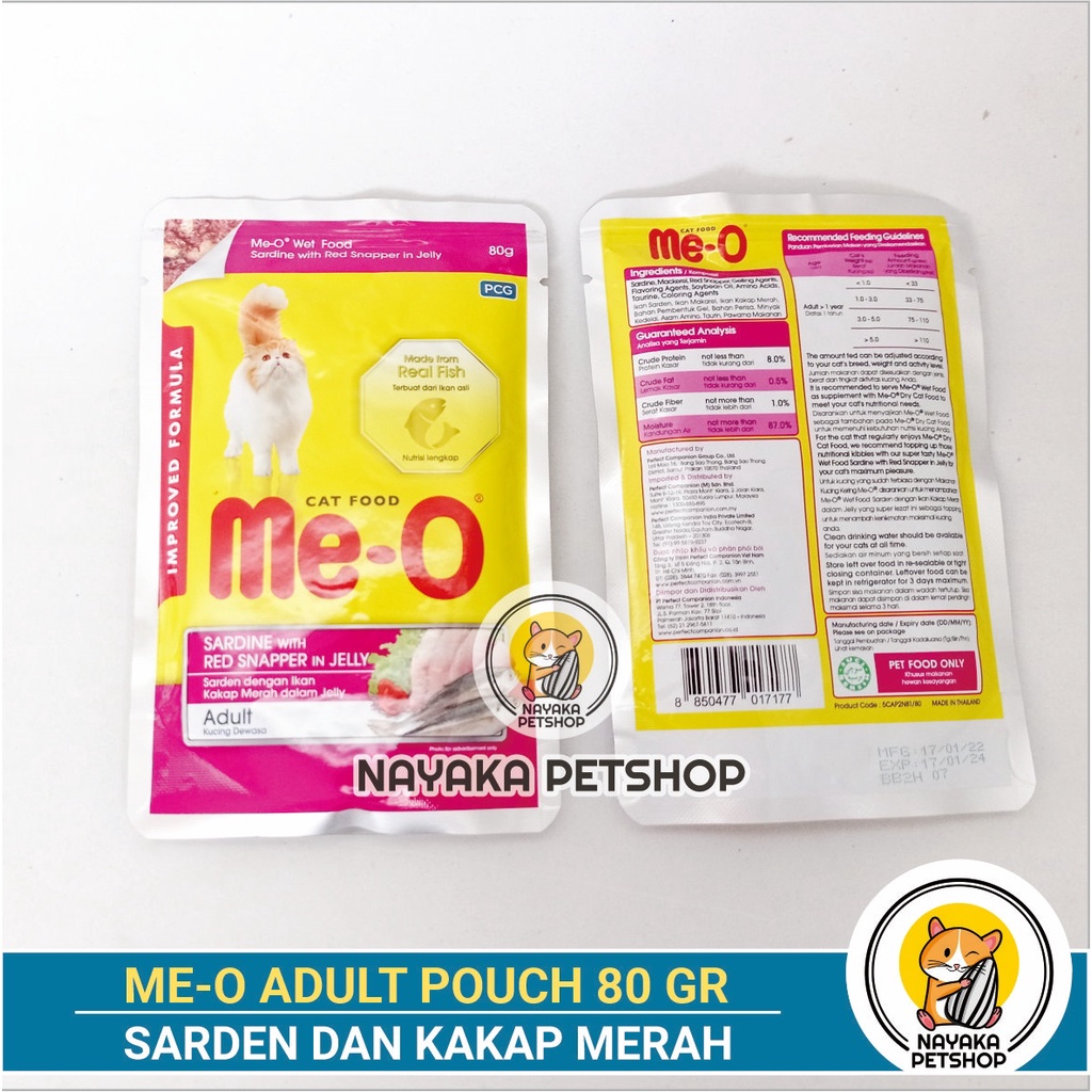 Meo Pouch 80 gr Ikan Sarden Kakap Merah Makanan Basah Adult Cat Kucing Dewasa Pakan Sardine Red Snapper Wet Food