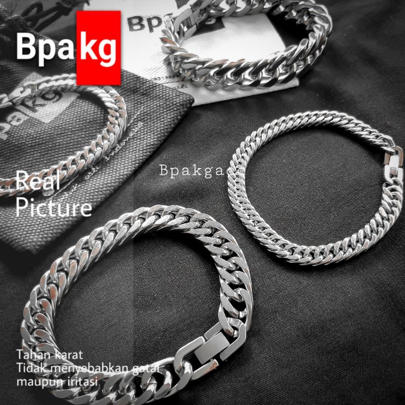 Gelang Tangan Rantai Gelang Titanium Anti karat pria keren besi putih asli silver simple halus rante