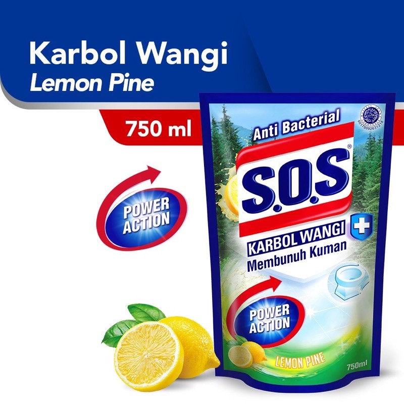 S.O.S Karbol Wangi Refill 750ml Anti Bacterial Classic Pine - Lemon Pine