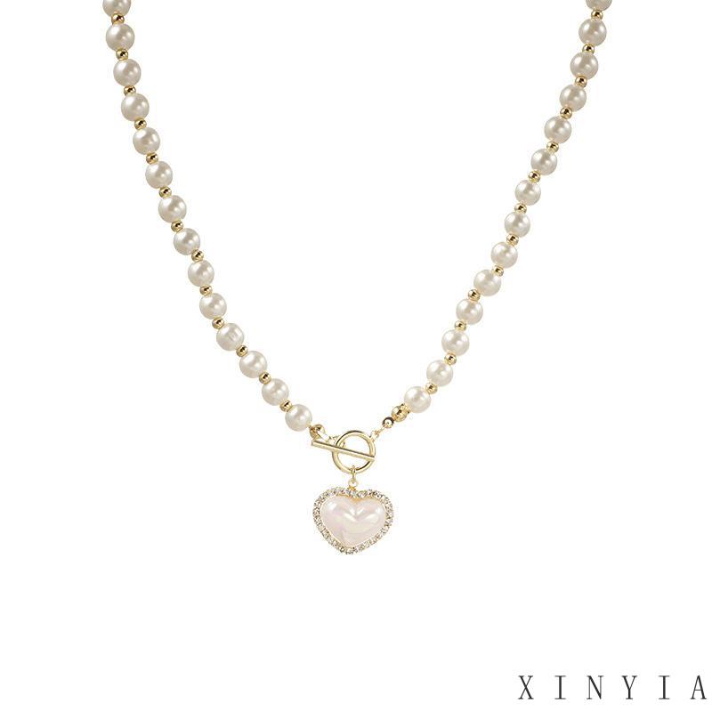 【COD】Kalung Love Cinta Mutiara Wanita Fashion Korea Elegan Rantai Mewah Liontin Bentuk Hati Vintage Klavikula Pesona Hadiah Hari Valentine