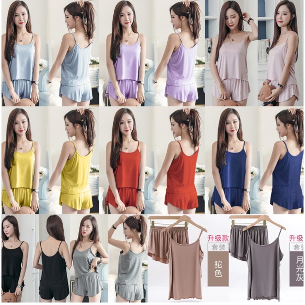 VIRAL Set Baju Tidur Wanita Sexy Camisole Import + Celana Piyama Sexy Wanita Korea Style Nightwear /