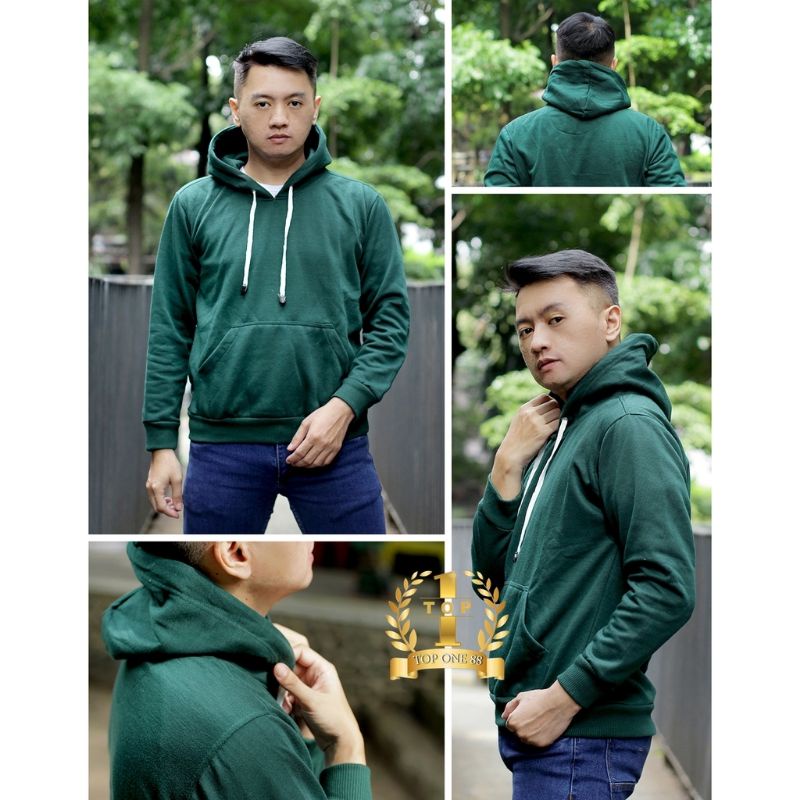 Jaket Sweater Polos Hoodie Pria Hitam Abu Mocca Hijau Navy