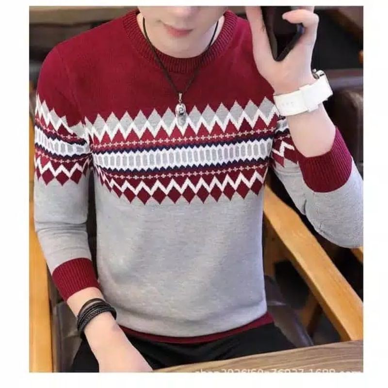 SWITER PRIA RAJUT TRIBALL MICHAEL MAROON