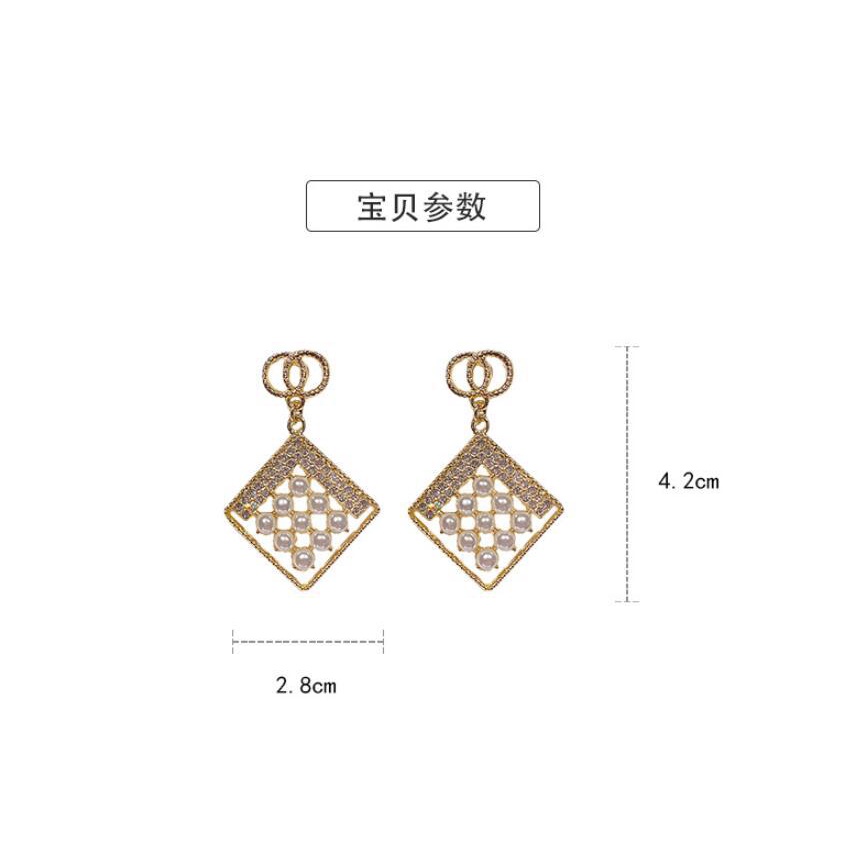 925 jarum perak geometris persegi buatan mutiara anting-anting retro sederhana temperamen earbud fas