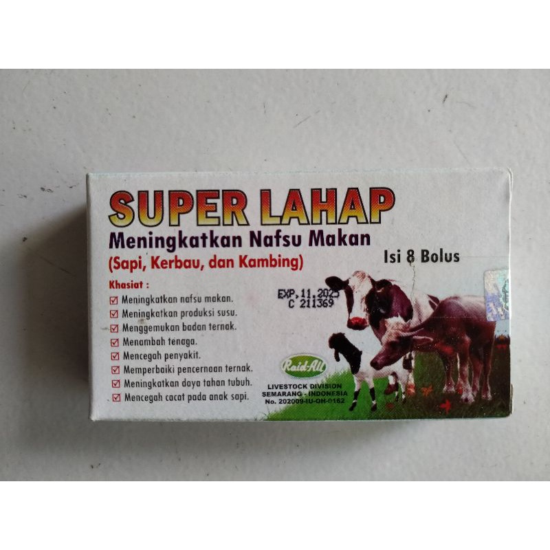 SUPER LAHAP Isi 8 Bolus - MENINGKATKAN NAFSU MAKAN SAPI KERBAU KAMBING