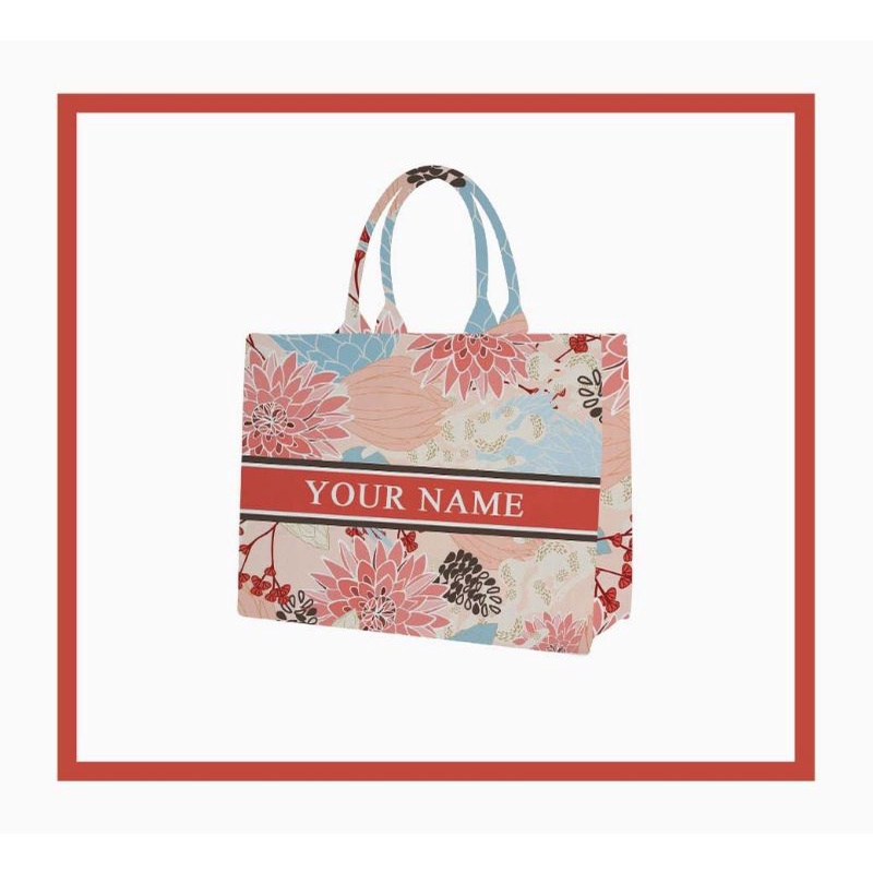 Tas Custom Print Motif Bunga Peach Biru