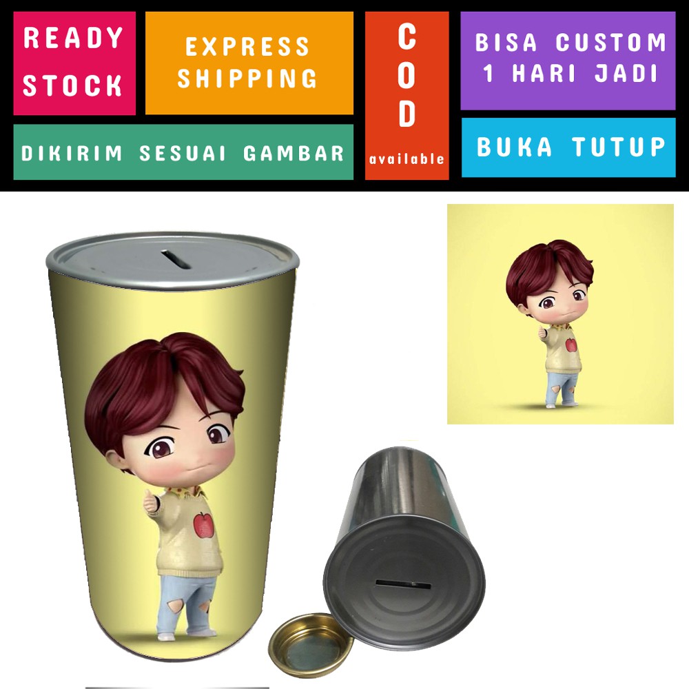 [READY STOCK] Celengan Kaleng Korean Kpop Buka Tutup Murah - BTS BT21 Karakter - SUGA