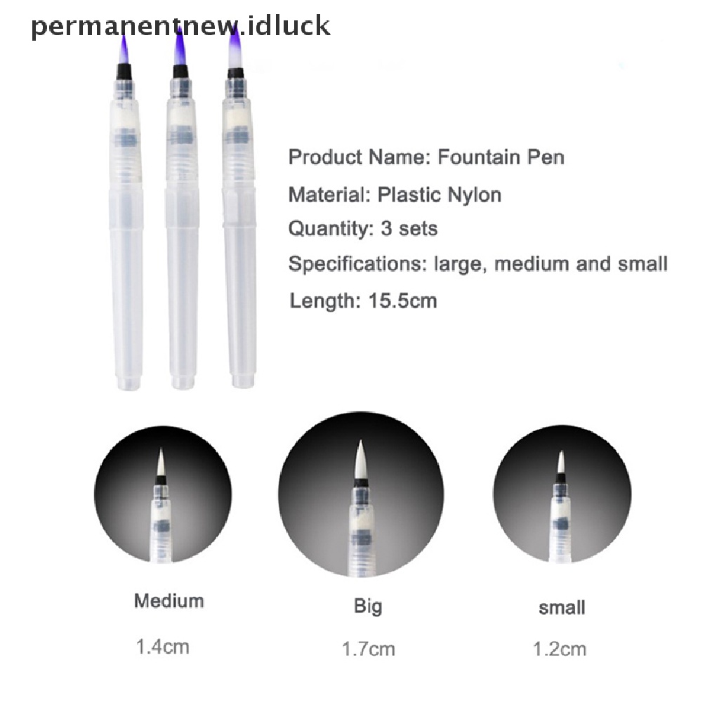 3 Pcs Pena Kuas Tinta Air Lembut Untuk Menggambar Kaligrafi Pemula