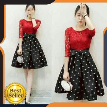 H DRS MARRY POLKA DRESS WANITA WARNA MERAH BIRU TERLARIS EDISI NATAL BEST SELLER HARA MURAHLP