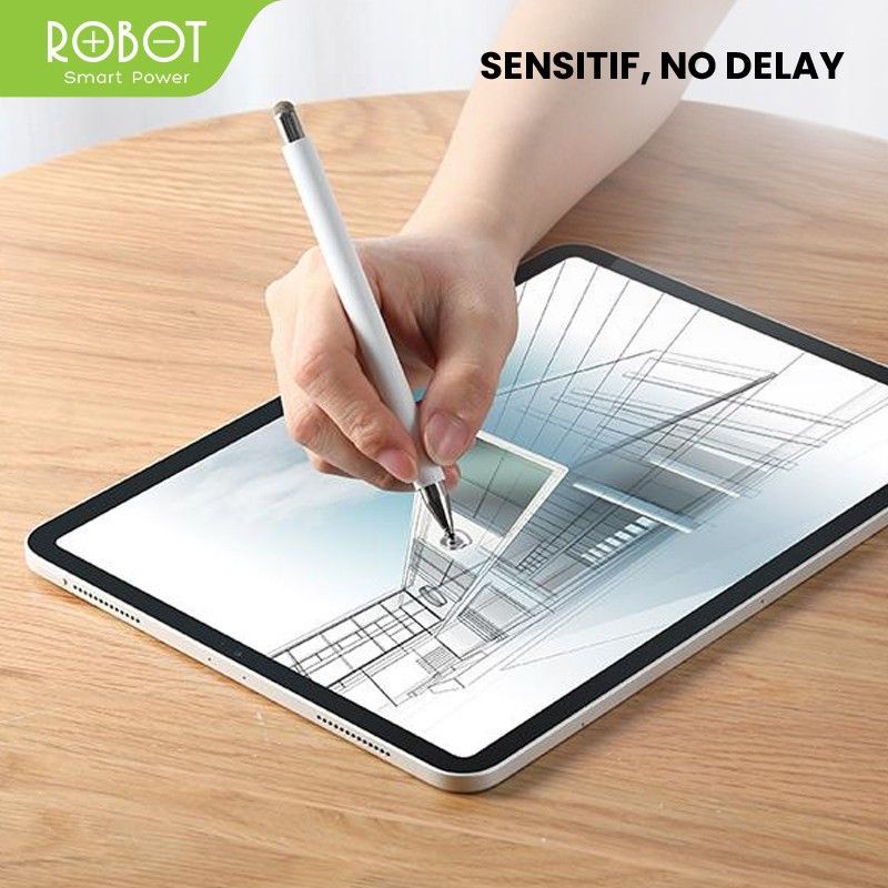 Robot Stylus Pen RSP01 Universal 2 in 1 Capacitive Stylus Pen for Android Mobile Ios and Tablet PC White - Garansi Resmi