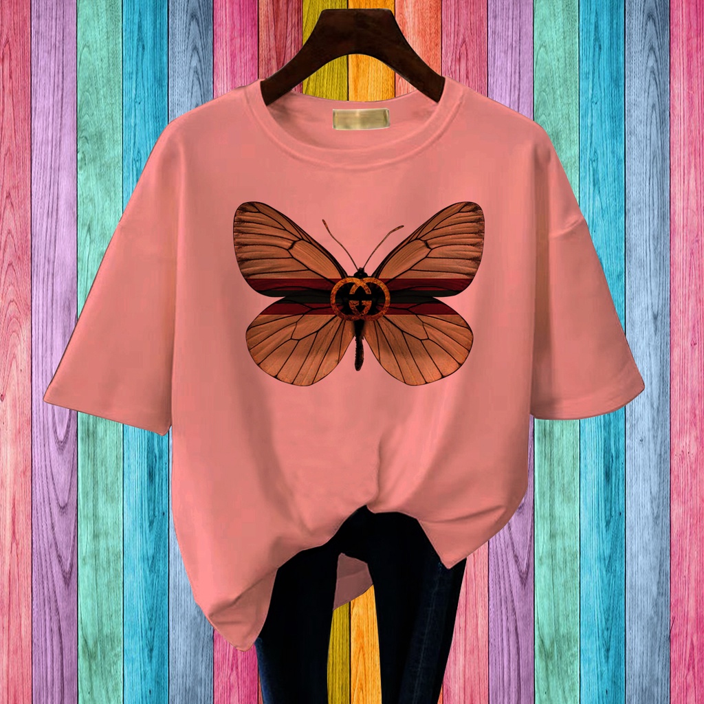 CALVIERO SHOP - BAJU KAOS WANITA PRINT GCC BUTTERFLY COLOR CASUAL BIG SIZE