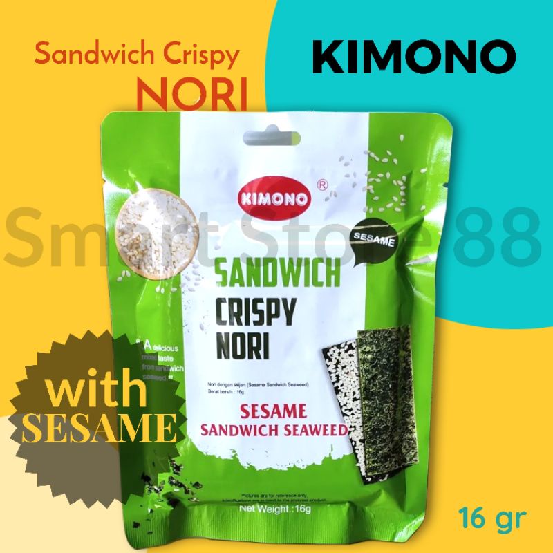 

KIMONO NORI SANDWICH CRISPY WITH SESAME 16GR SEAWEED RUMPUT LAUT LAPIS DENGAN WIJEN