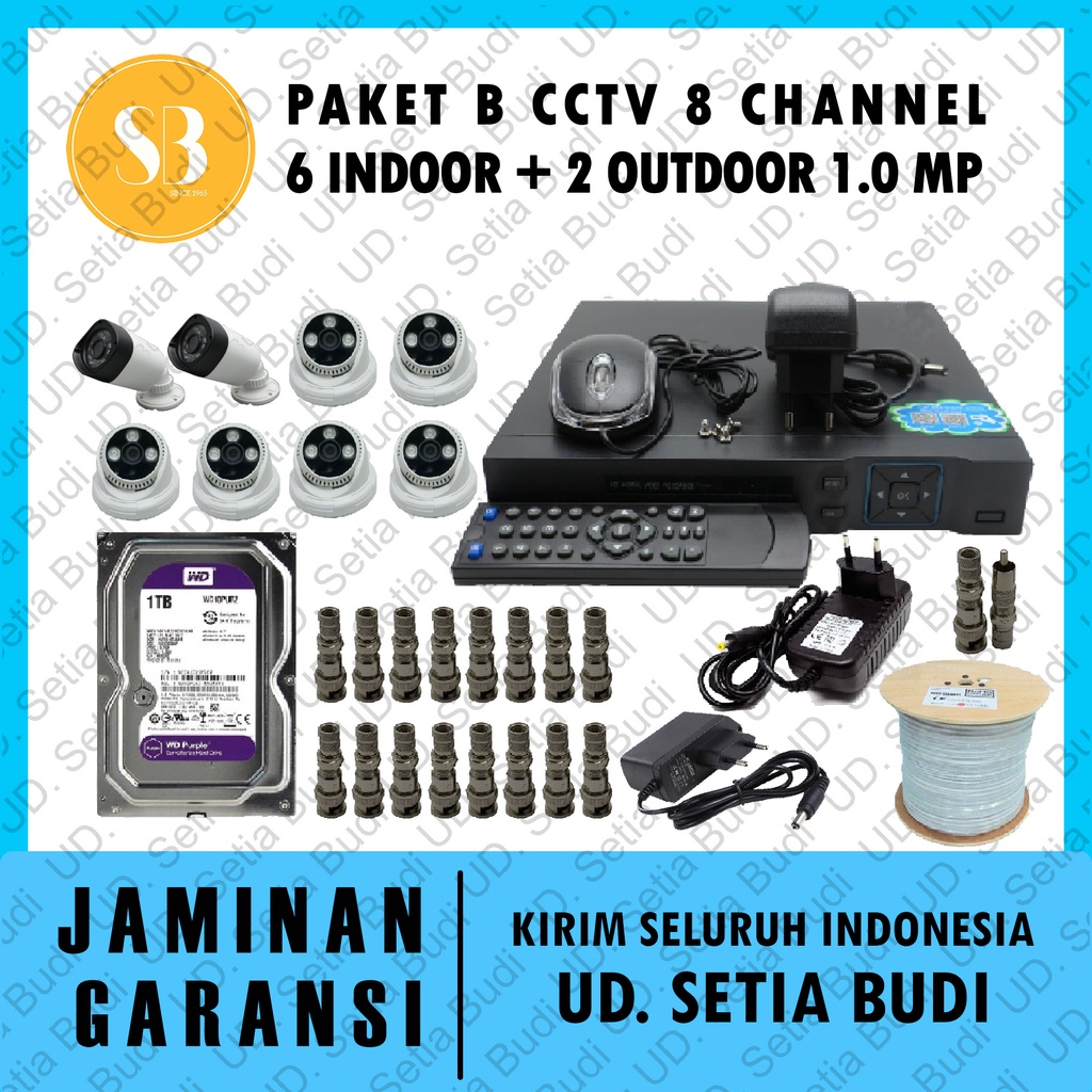 Paket B CCTV 8 Channel: 6 Indoor + 2 outdoor 1.0 MP