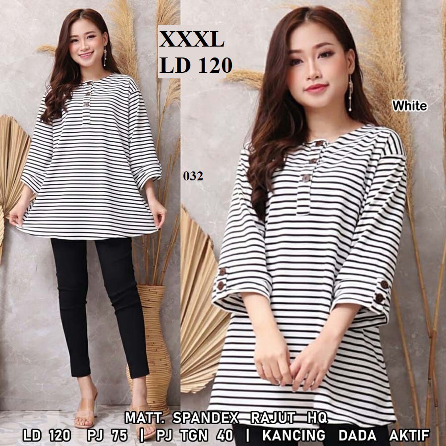 Terlaris Blus salur putih striped blouse fit XXXL LD 120 LD120 baju atasan casual formal bigsize wan