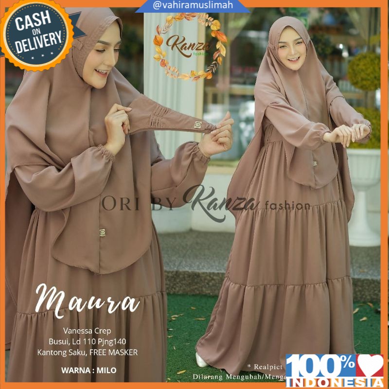 GAMIS MAURA SYARI FREE MASKER gamis syari polos original kanza fashion