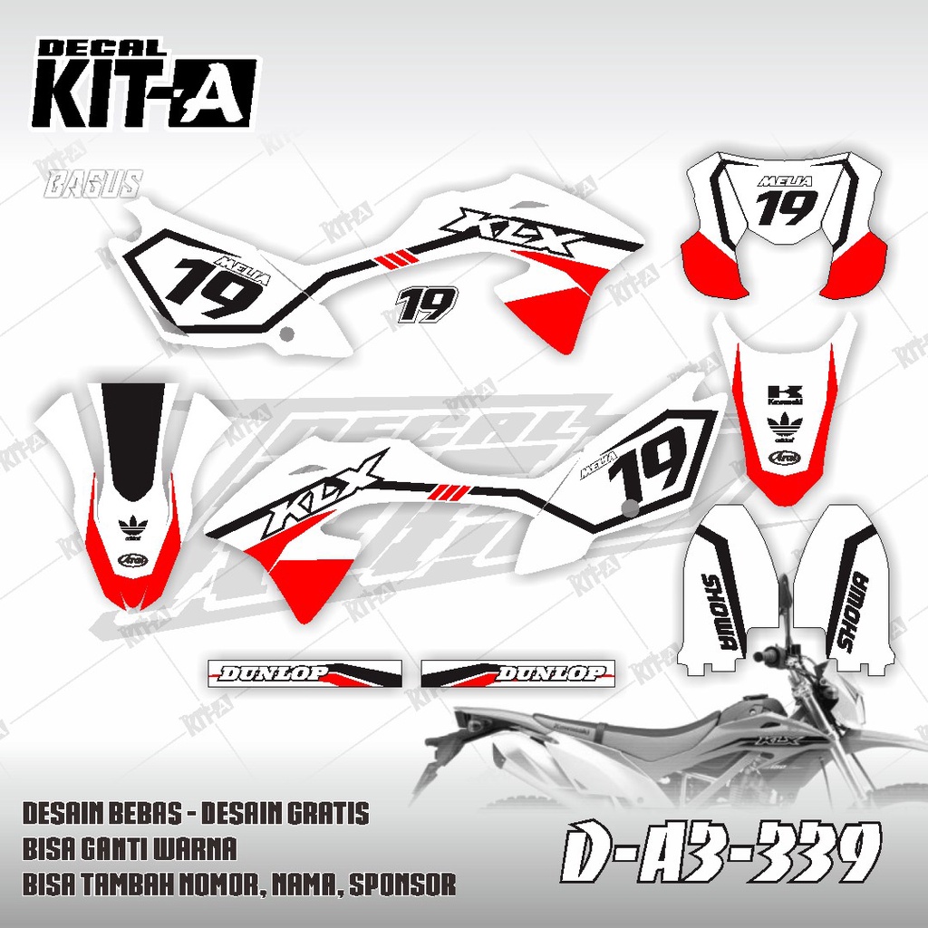 Decal kawasaki KLX 150 BF MOTIF GRAFIS SUPERMOTO SIMPLE PUTIH MERAH