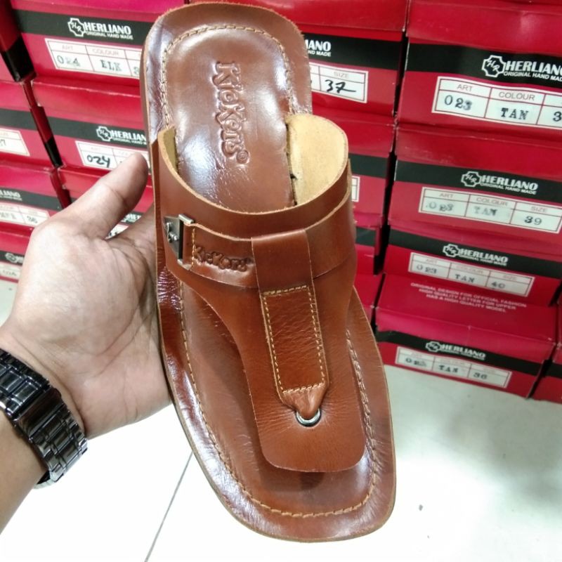 Sandal pria kickers kulit asli terbaru full kulit sendal cowo