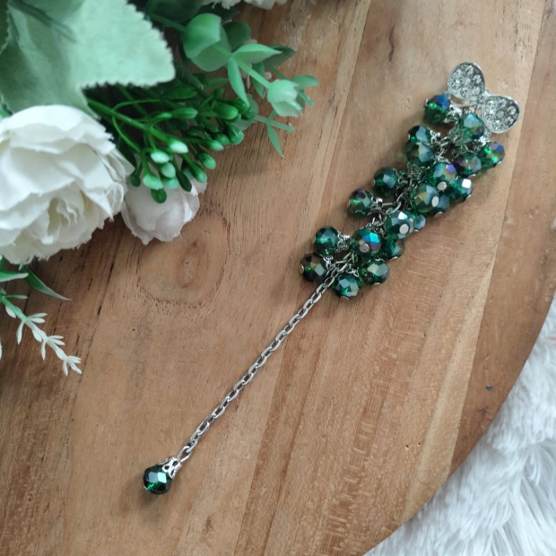 Bros dagu kristal ceko blink cantik / bros dagu panjang / bros hijab syar'i-Hijau tosca