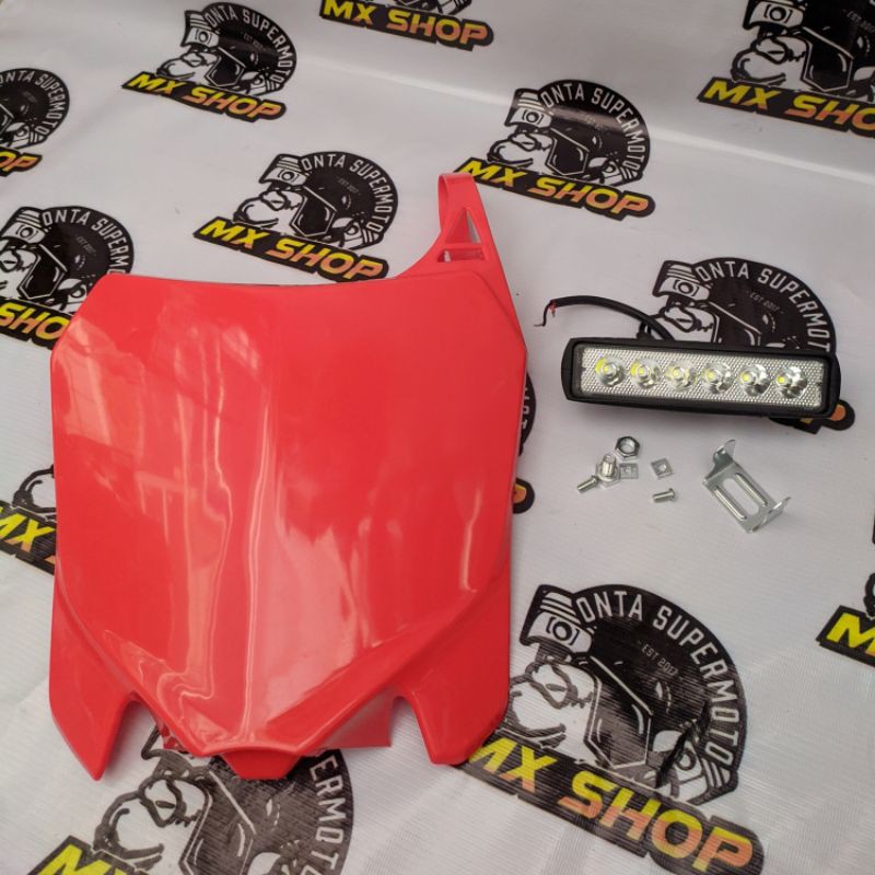 Set papan crf 250 + lampu led bar 6 mata pnp klx crf dtracker-Papan merah + Lampu