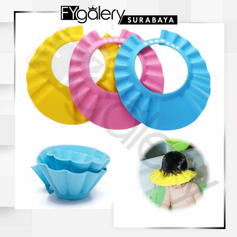 FYGALERYSURABAYA HL0103 Topi Keramas Anak Kancing Dengan Penutup Telinga Shower Cap Mandi Bayi