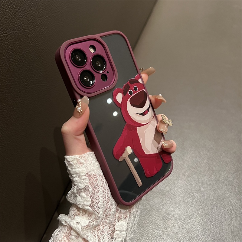 Case Pelindung Lensa Transparan Motif Strawberry Bear Untuk iPhone 13 pro max 11 12 pro max