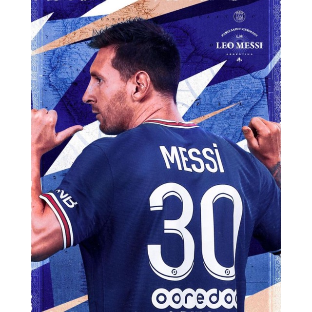 JERSEY PSG + NAMA MESSI 30 + SPONSOR OOREDOO HOME 2022 GRADE ORI IMPORT