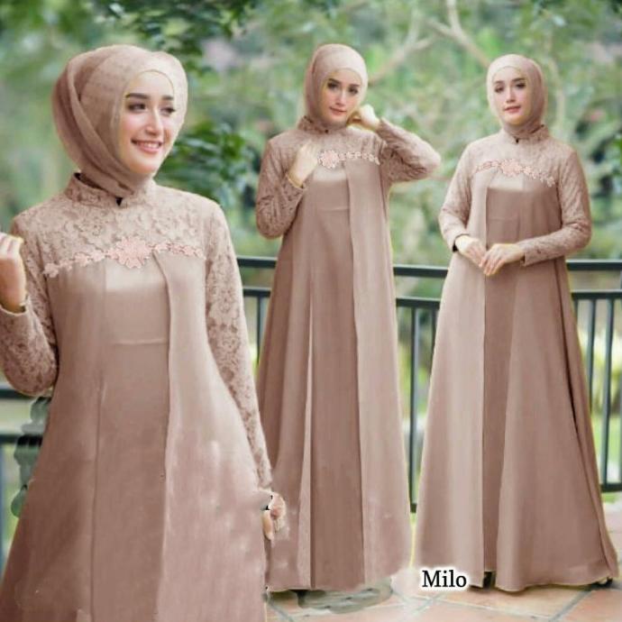 Gamis Brukat Lapis Furing Ukuran S - Xxl Baju Pesta Wanita Muslim