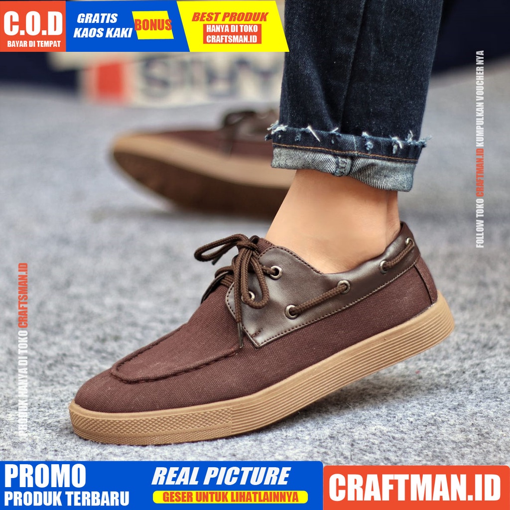 CRAFTS X ZAPATO Sepatu Kasual Pria Kantor Loafers Fashion Hitam Kanvas Sepatu Pria Casual Sepatu Kerja Kantor Semi Formal Kuliah Kondangan Gaya Santai Keren Kekinian Murah Terlaris