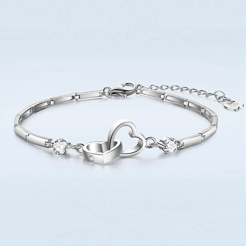 Fancyqube Fancycube Gelang Kristal Bentuk Hati Ganda Berkilau