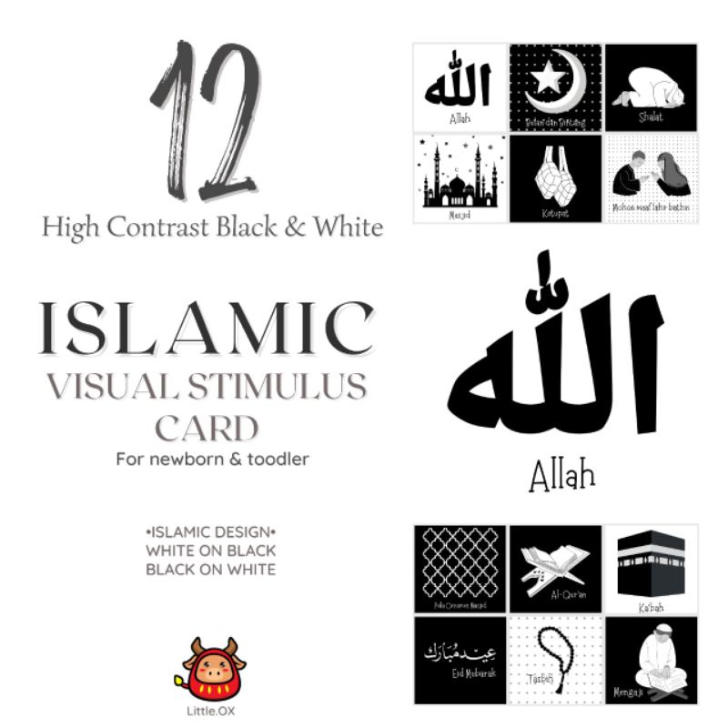 Flash Card Islam Bayi Balita Newborn Toddler High Contrast Kartu Belajar Bayi Agama Islamic Muslim Allah Tuhan