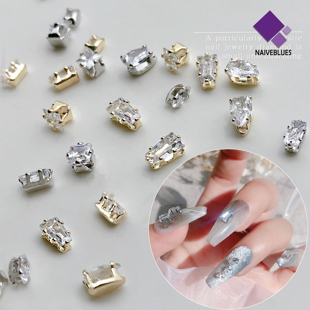 Naiveblue 20Pcs / Kotak Berlian Imitasi Cubic Zirconia Glitter Dekorasi Nail Art / Manicure Wanita