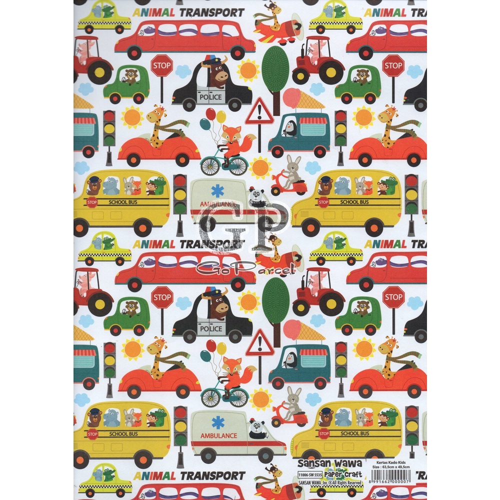 ( 5 Lembar ) CARS SANWA - KERTAS KADO  - GIFT WRAP PAPER  SANSAN WAWA MOBIL RACING RACE CARS  BOYS TRUCK / HOTWHEEL / CONSTRUCTION / POLICE / VINTAGE / CLASSIC / AMBULANCE / MONSTER / BIG