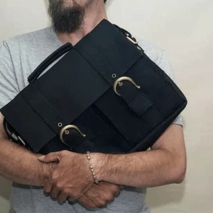 BEST SELLER TAS LAPTOP KULIT SLINGBAG SELEMPANG PRIA RETRO BLACK