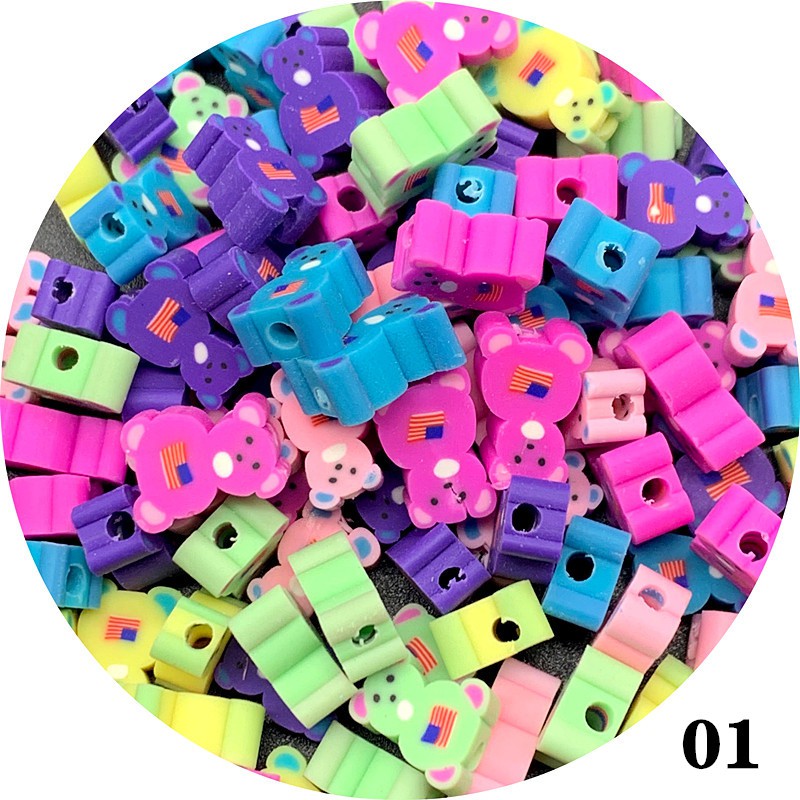 30pcs Manik-Manik Spacer Polymer Clay Motif Print Binatang Tersenyum Ukuran 10mm Untuk Membuat Perhiasan Diy