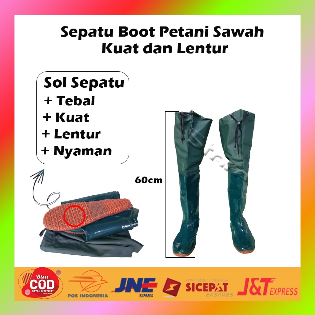 SEPATU BOOTS KARET PANJANG SAWAH TANI SEPATU BOOTS KARET SAWAH PETANI 60CM LENTUR SOL TEBAL ANTI AIR