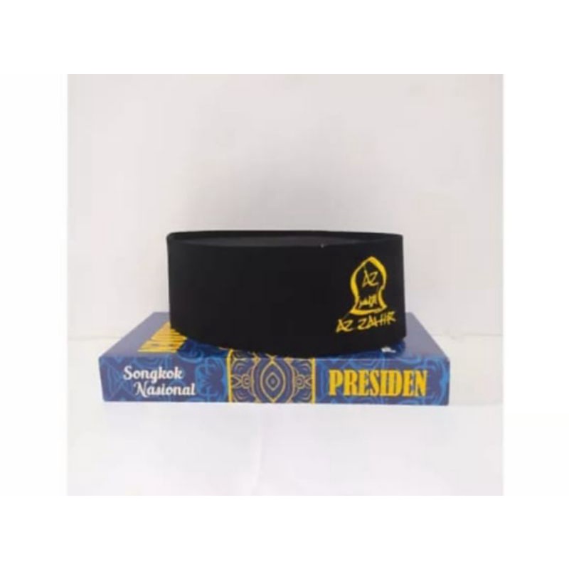 peci hitam az zahir / peci dewasa / peci az zahir / songkok hitam logo az zahir tinggi 9cm non ac