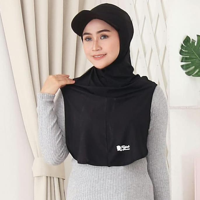 New Topi Hijab Sport Instant Long Runner - TOPI HITAM