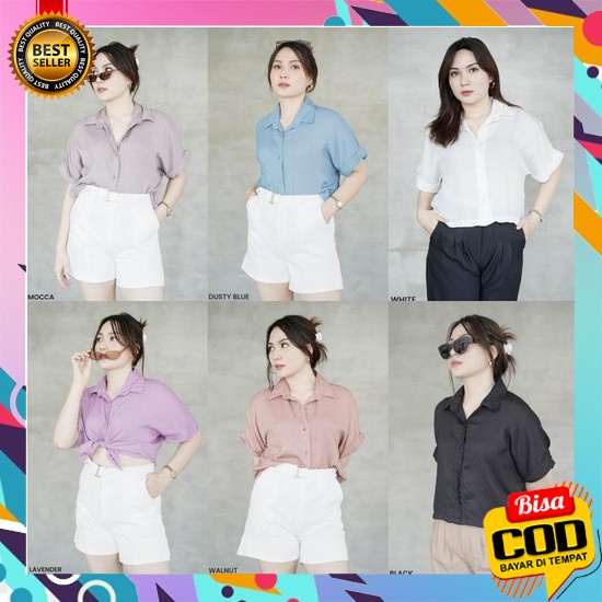 Kemeja Atasan Baju Wanita Lengan Pendek Oversize Murah Model Terbaru K Rayon Crinkle Crop Top Baju A