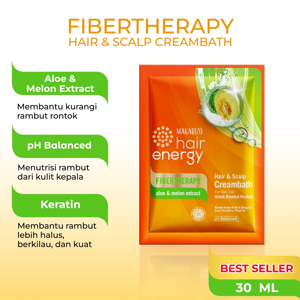 Makarizo Hair Energy Fibertherapy Hair & Scalp Creambath Aloe & Melon 30 mL / Perawatan Rambut Rontok-1